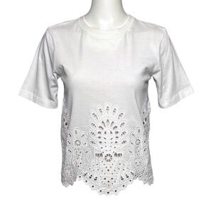 Sea New York Cassidy Eyelet T-Shirt Blouse Womens XS Scalloped Edges Embroidered